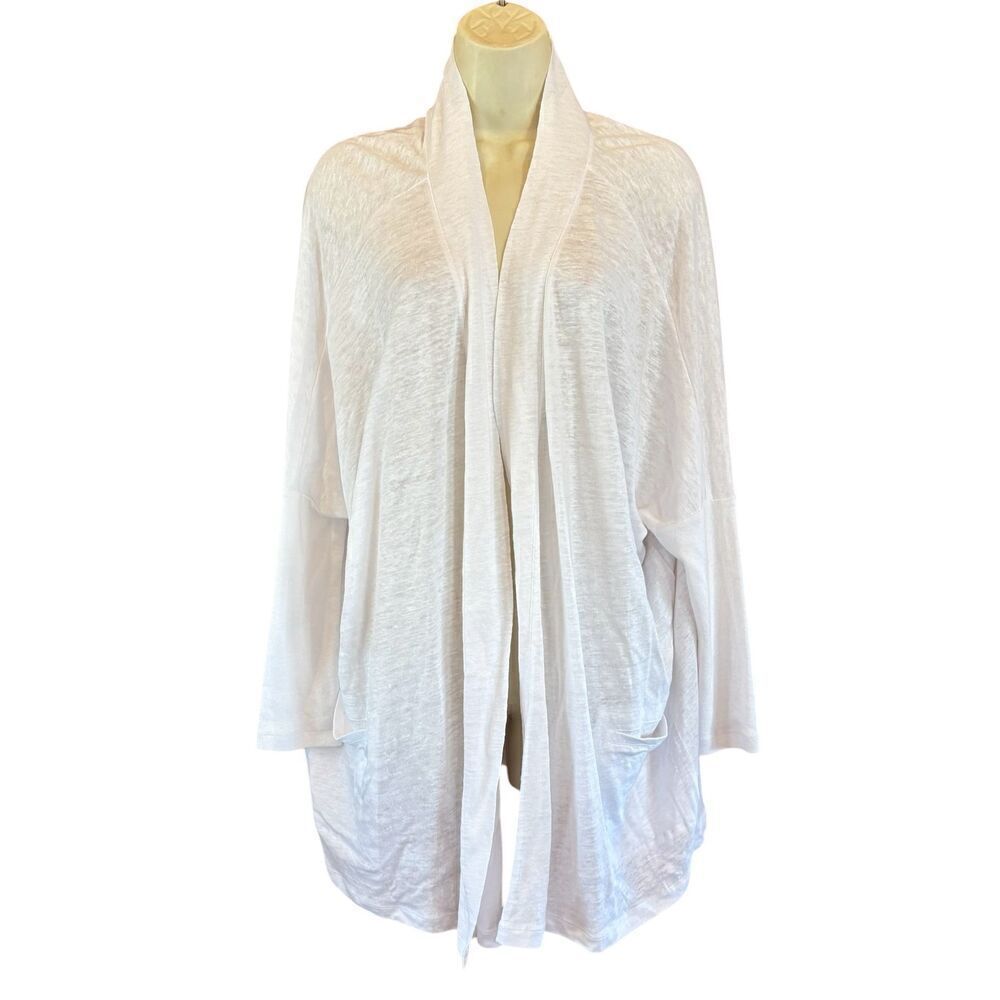LUNYA Linen Blend Open Front Cardigan in White NWT One Size